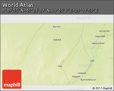 Physical 3D Map of the Area around 10° 7' 21" N, 24° 43' 30" E