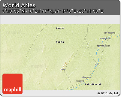 Physical 3D Map of the Area around 10° 7' 21" N, 24° 43' 30" E