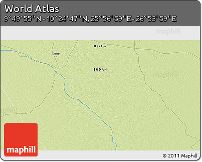 Physical 3D Map of the Area around 10° 7' 21" N, 26° 25' 29" E