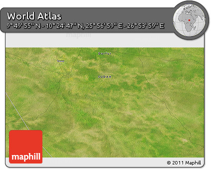 Satellite 3D Map of the Area around 10° 7' 21" N, 26° 25' 29" E