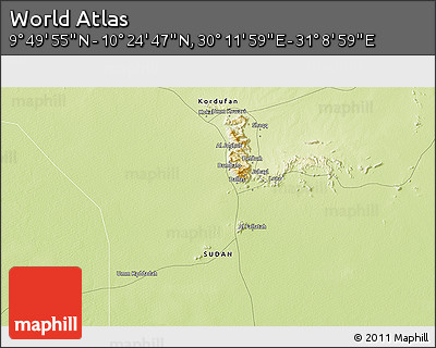 Physical 3D Map of the Area around 10° 7' 21" N, 30° 40' 29" E