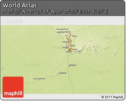 Physical 3D Map of the Area around 10° 7' 21" N, 30° 40' 29" E