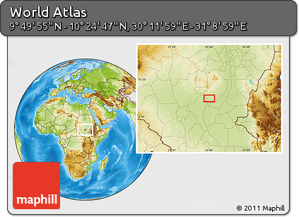 Physical Location Map of the Area around 10° 7' 21" N, 30° 40' 29" E