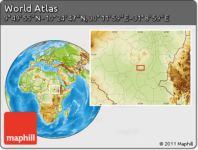 Physical Location Map of the Area around 10° 7' 21" N, 30° 40' 29" E