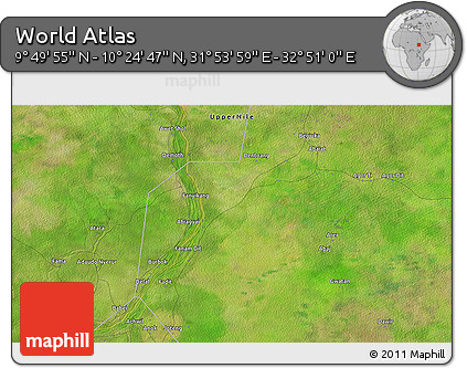 Satellite 3D Map of the Area around 10° 7' 21" N, 32° 22' 30" E