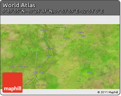 Satellite 3D Map of the Area around 10° 7' 21" N, 32° 22' 30" E