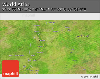 Satellite 3D Map of the Area around 10° 7' 21" N, 32° 22' 30" E