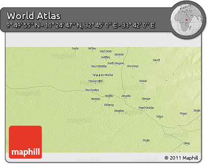 Physical 3D Map of the Area around 10° 7' 21" N, 33° 13' 30" E