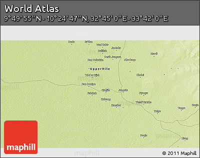 Physical 3D Map of the Area around 10° 7' 21" N, 33° 13' 30" E