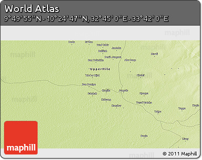 Physical 3D Map of the Area around 10° 7' 21" N, 33° 13' 30" E