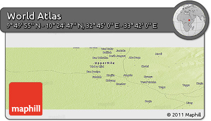Physical Panoramic Map of the Area around 10° 7' 21" N, 33° 13' 30" E