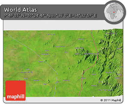 Satellite 3D Map of the Area around 10° 7' 21" N, 34° 4' 30" E