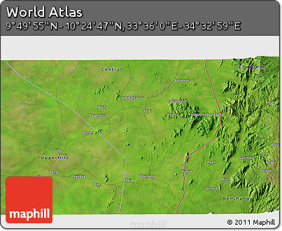 Satellite 3D Map of the Area around 10° 7' 21" N, 34° 4' 30" E