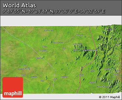 Satellite 3D Map of the Area around 10° 7' 21" N, 34° 4' 30" E