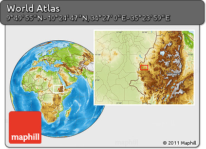 Physical Location Map of the Area around 10° 7' 21" N, 34° 55' 29" E
