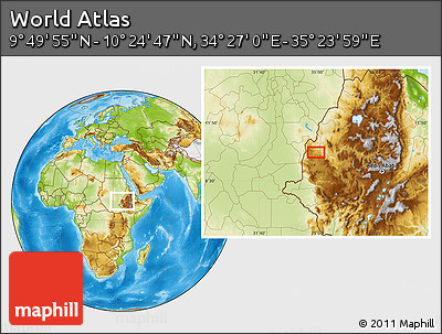 Physical Location Map of the Area around 10° 7' 21" N, 34° 55' 29" E