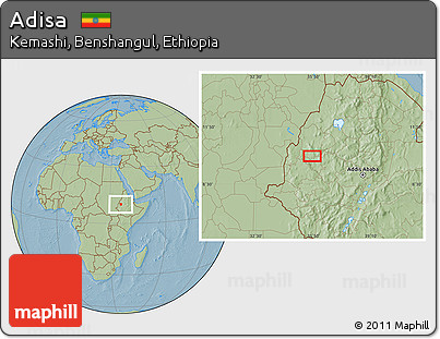 Savanna Style Location Map of Adisa, hill shading