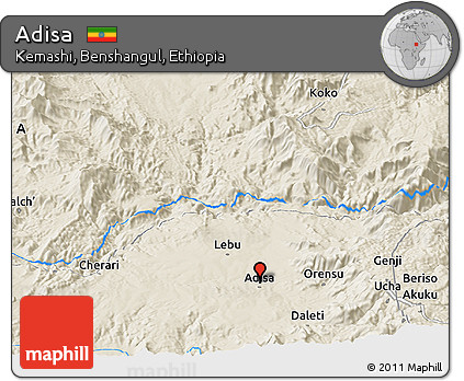 Shaded Relief Panoramic Map of Adisa