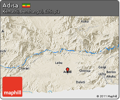 Shaded Relief Panoramic Map of Adisa