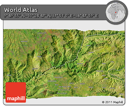 Satellite 3D Map of the Area around 10° 7' 21" N, 38° 19' 30" E