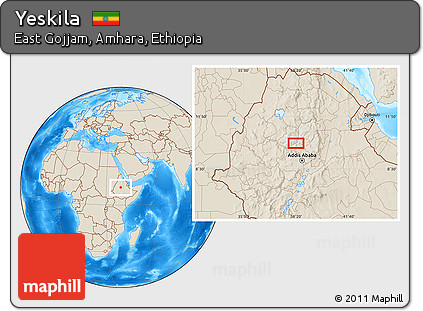 Shaded Relief Location Map of Yeskila