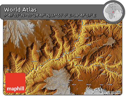 Physical Map of the Area around 10° 7' 21" N, 38° 19' 30" E