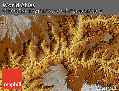 Physical Map of the Area around 10° 7' 21" N, 38° 19' 30" E