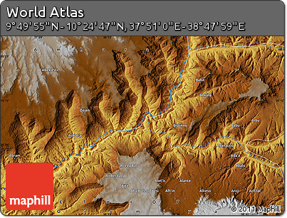 Physical Map of the Area around 10° 7' 21" N, 38° 19' 30" E