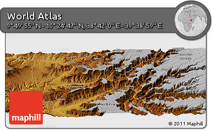 Physical Panoramic Map of the Area around 10° 7' 21" N, 39° 10' 29" E