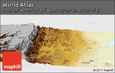 Physical Panoramic Map of the Area around 10° 7' 21" N, 40° 1' 29" E