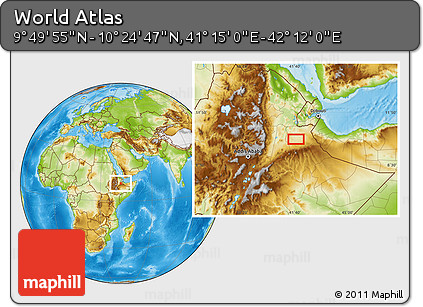 Physical Location Map of the Area around 10° 7' 21" N, 41° 43' 30" E