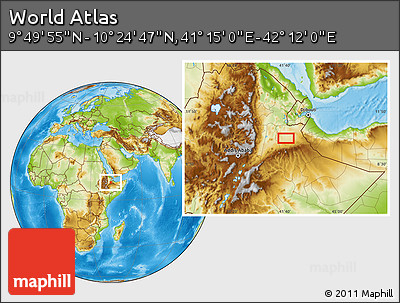 Physical Location Map of the Area around 10° 7' 21" N, 41° 43' 30" E