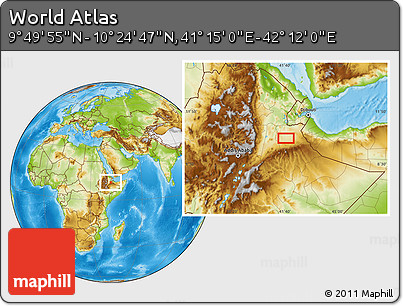 Physical Location Map of the Area around 10° 7' 21" N, 41° 43' 30" E