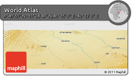 Physical Panoramic Map of the Area around 10° 7' 21" N, 41° 43' 30" E