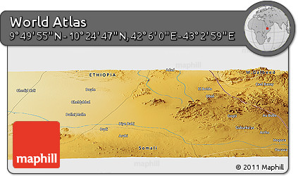 Physical Panoramic Map of the Area around 10° 7' 21" N, 42° 34' 30" E