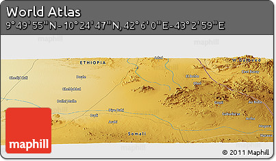 Physical Panoramic Map of the Area around 10° 7' 21" N, 42° 34' 30" E