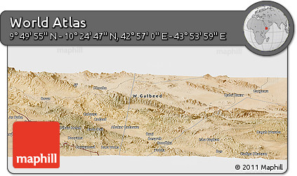 Satellite Panoramic Map of the Area around 10° 7' 21" N, 43° 25' 29" E