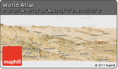 Satellite Panoramic Map of the Area around 10° 7' 21" N, 43° 25' 29" E