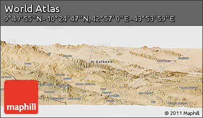 Satellite Panoramic Map of the Area around 10° 7' 21" N, 43° 25' 29" E