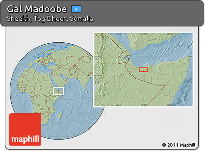 Savanna Style Location Map of Gal Madoobe, hill shading