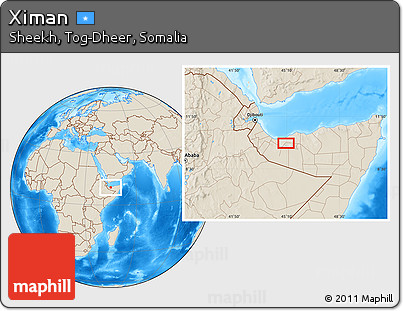 Shaded Relief Location Map of Ximan