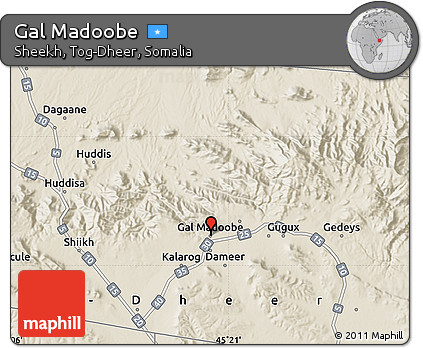 Shaded Relief Map of Gal Madoobe