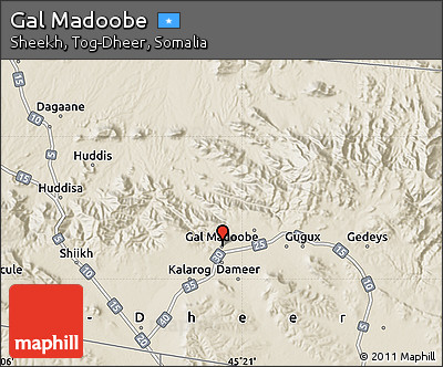 Shaded Relief Map of Gal Madoobe