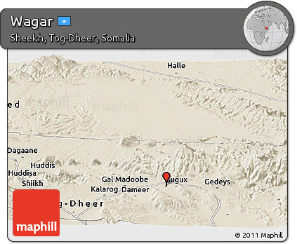 Shaded Relief Panoramic Map of Wagar