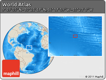 Shaded Relief Location Map of the Area around 10° 7' 21" N, 45° 49' 30" W