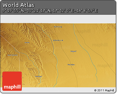 Physical 3D Map of the Area around 10° 7' 21" N, 47° 40' 29" E