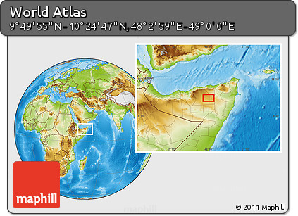 Physical Location Map of the Area around 10° 7' 21" N, 48° 31' 29" E