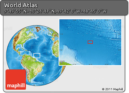 Physical Location Map of the Area around 10° 7' 21" N, 49° 13' 30" W