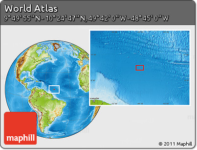 Physical Location Map of the Area around 10° 7' 21" N, 49° 13' 30" W
