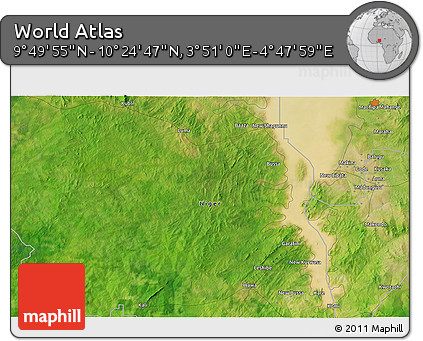 Satellite 3D Map of the Area around 10° 7' 21" N, 4° 19' 30" E